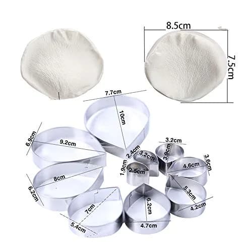 KALAIEN Rose Cutter Set & Petal Fondant Mold 12 Pcs | 2 Silicone Molds & 10 Stainless Steel Cutters for Cake Decorating thumbnail 7