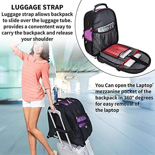 SHRRADOO Large Travel Laptop Backpack for Women, Work College Backpacks with Combination Lock, 50L Capacity, Purple thumbnail 5