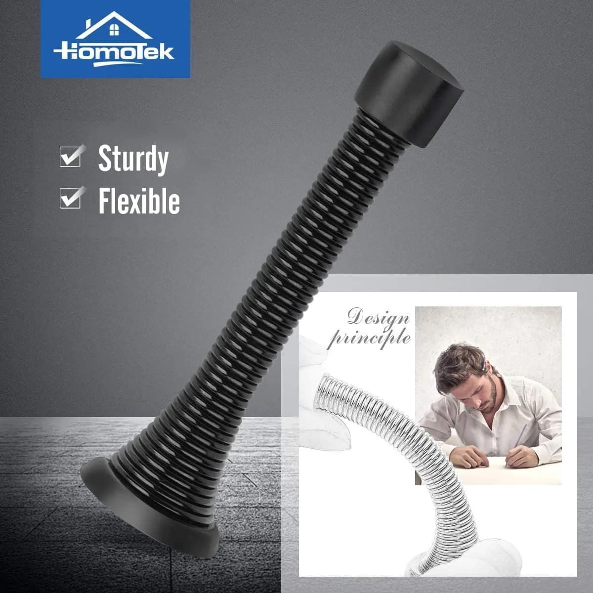 HOMOTEK Heavy Duty Spring Door Stops, 12 Pack Black | Value Pack Doorstop for Wall Protection - main product image
