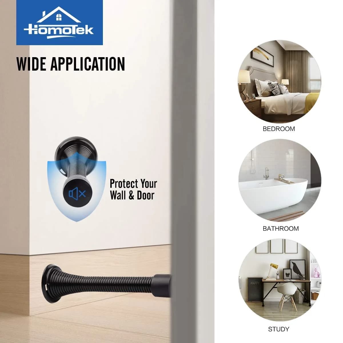 HOMOTEK Heavy Duty Spring Door Stops, 12 Pack Black | Value Pack Doorstop for Wall Protection thumbnail 2