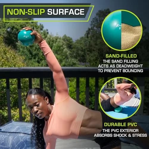 ProsourceFit Weighted Toning Exercise Ball 0.91 kg (2 lb) Aqua | Pilates, Yoga, Strength Training & Physical Therapy thumbnail 3