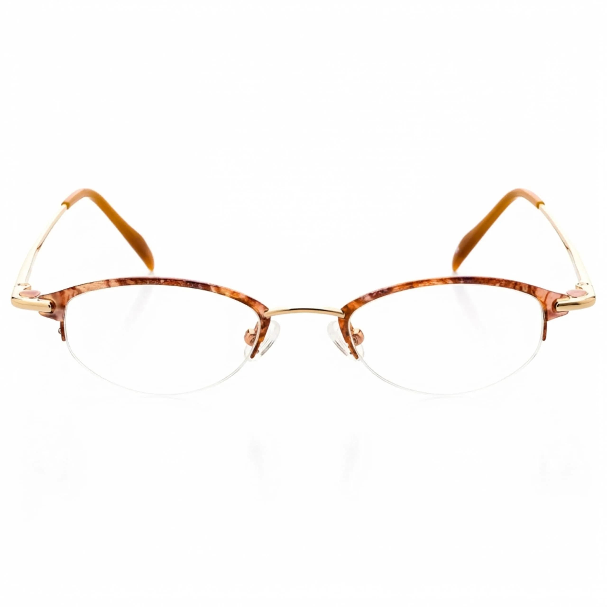 Hit Notion Oval Semi-Rimless Eyeglass Frames Cocoa 46mm (1.81in) | Lightweight Monel Metal Prescription Ready — Shiny Gold Amber