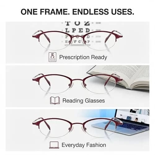 Hit Notion Oval Semi-Rimless Eyeglass Frames Plum 46-19-140 mm (1.81" Lens Width) | Lightweight Monel Metal for All-Day Comfort thumbnail 4
