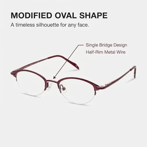 Hit Notion Oval Semi-Rimless Eyeglass Frames Plum 46-19-140 mm (1.81" Lens Width) | Lightweight Monel Metal for All-Day Comfort thumbnail 3