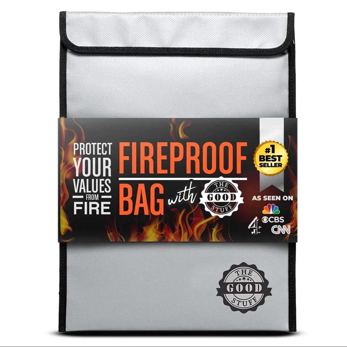 The Good Stuff Fireproof Document Bag 38cm x 28cm (15" x 11") | Protects Valuables from Fire & Water