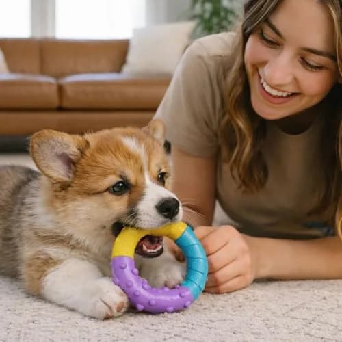 Pupstages Grow-With-Me Ring Dental Dog Chew Toy, 4.7" | Floats & Bounces, Soothes Gums thumbnail 5
