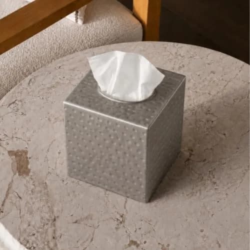Monarch Abode Hand Hammered Pewter Metal Square Tissue Box Cover Holder | 13cm (5") x 13cm (5") x 13.3cm (5.25") thumbnail 7