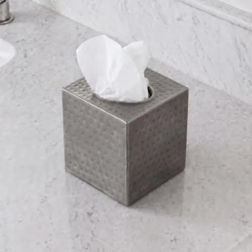 Monarch Abode Hand Hammered Pewter Metal Square Tissue Box Cover Holder | 13cm (5") x 13cm (5") x 13.3cm (5.25") thumbnail 9