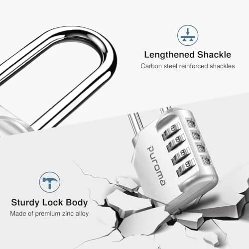 Puroma Silver & Black 4 Digit Combination Lock 2.6 Inch | Durable, Resettable & Waterproof thumbnail 2