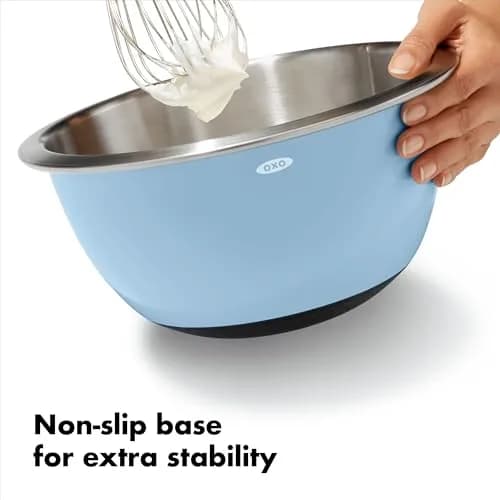 OXO Good Grips 3-Piece Stainless Steel Mixing Bowl Set - 1.9L (1.5 Qt), 2.8L (3 Qt), 4.7L (5 Qt) | Blue & Gray thumbnail 5