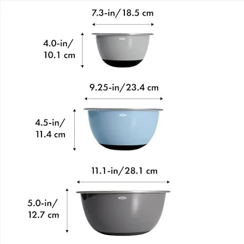 OXO Good Grips 3-Piece Stainless Steel Mixing Bowl Set - 1.9L (1.5 Qt), 2.8L (3 Qt), 4.7L (5 Qt) | Blue & Gray thumbnail 6