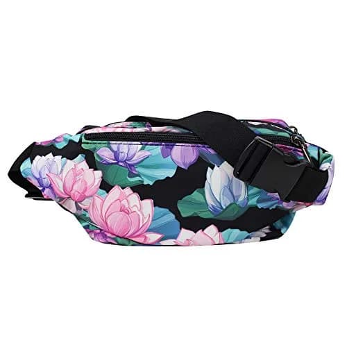 Oxpecker Waist Pack Bag Black Base Floral with Rain Cover 25.4cm (10in) | 5 Pockets, Adjustable Strap, Waterproof thumbnail 2