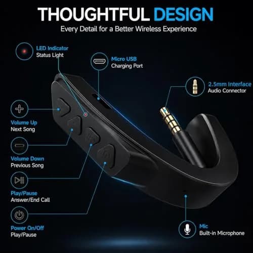 YOCOWOCO aptX Wireless Bluetooth Adapter for Bose QC25 | Supports aptX HD & LL, Built-in Mic, 6H Playtime thumbnail 4