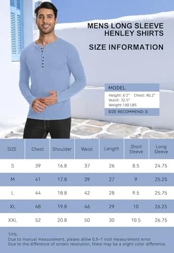 YTD Mens Casual Slim Fit Basic Henley Long Sleeve Fashion T-Shirt XL White | Comfortable Slim Fit Cotton Blend thumbnail 7