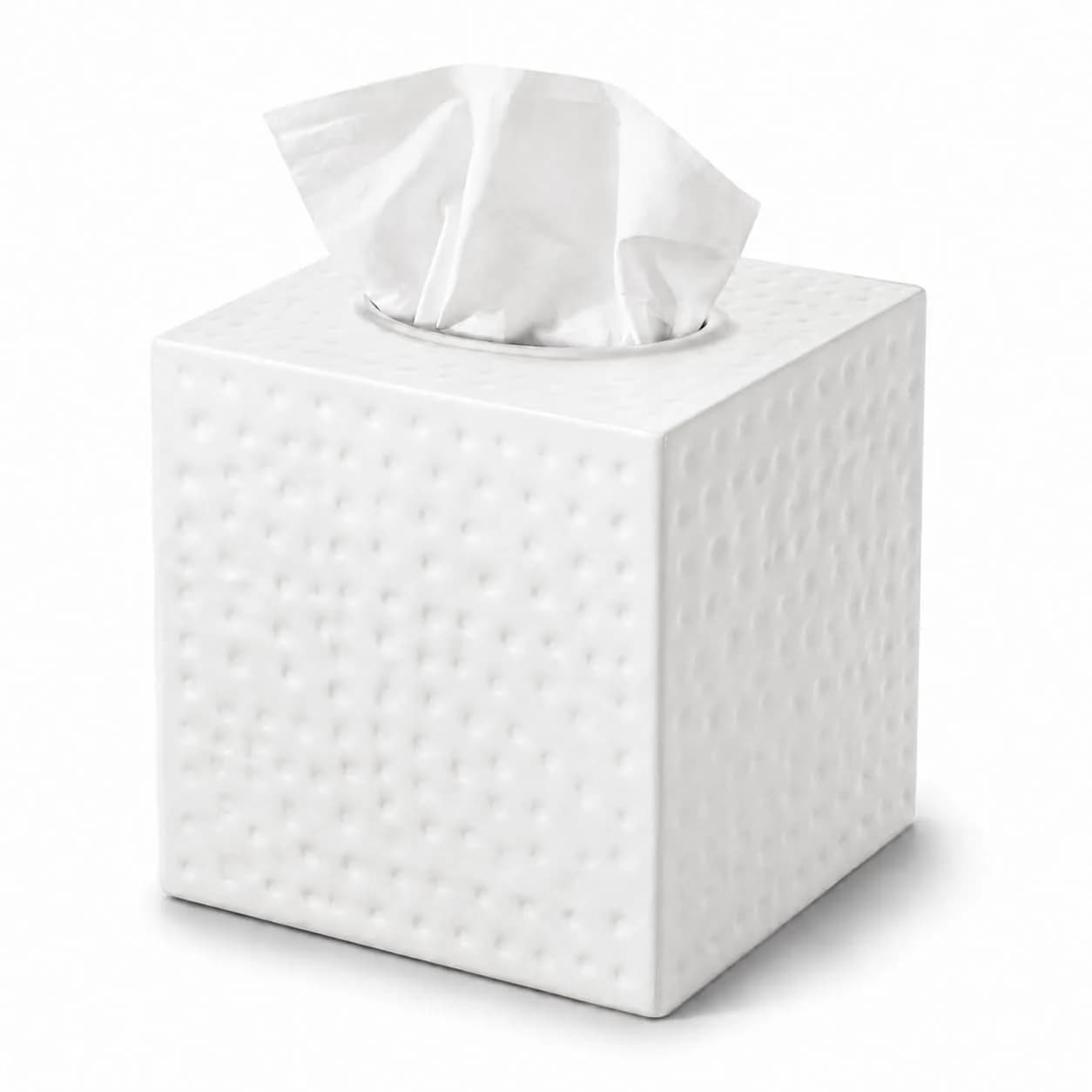 Monarch Abode Hand Hammered Metal Tissue Box Cover Square | Black Bathroom Accessory for Modern Home Decor — Classic White