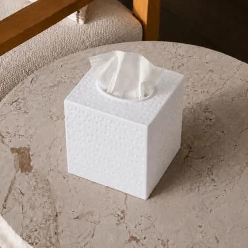 Monarch Abode Hand Hammered White Metal Tissue Box Cover Square | Aesthetic Decorative Facial Napkin Cube for Modern Home Decor thumbnail 7