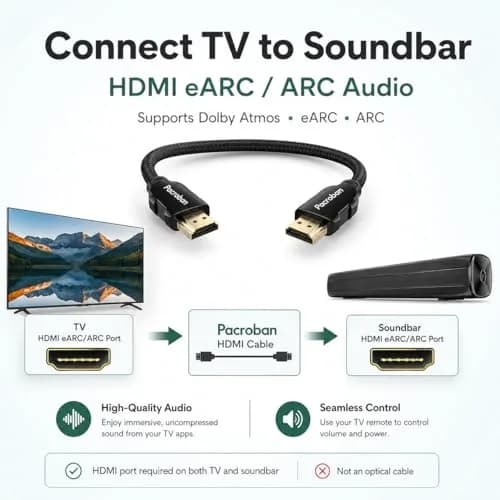 Pacroban HDMI 2.1 Cable 10ft | 8K60 / 4K120, eARC, Braided High-Speed HDMI for TV, PS5, Xbox thumbnail 2