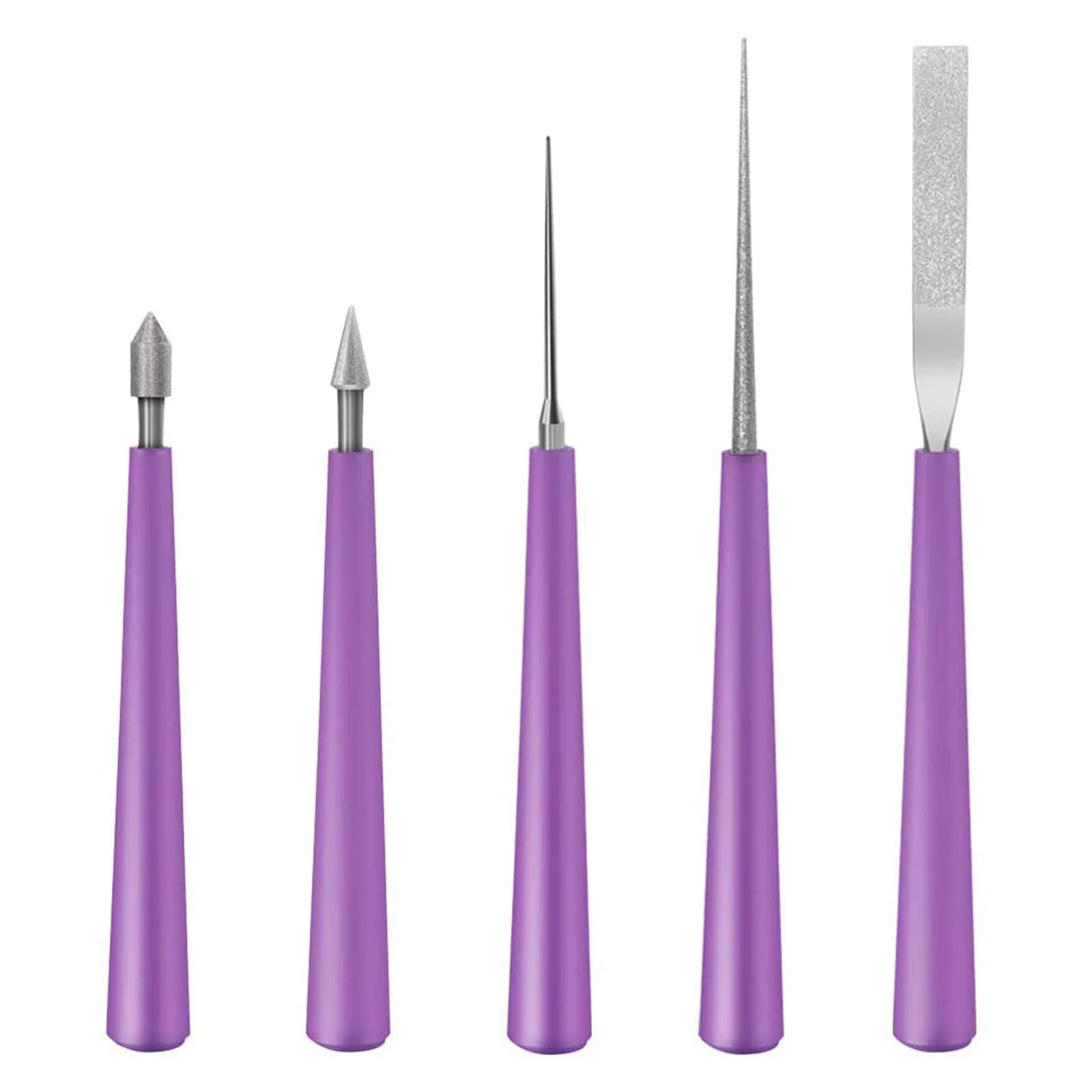MUZHI Diamond Tipped Bead Reamer Set for Jewelry Making, Hole Enlarger Tool for Glass Plastic Metal Wood Beads (5 Pieces, Purple/Silver) - main product image