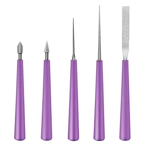 MUZHI Diamond Tipped Bead Reamer Set for Jewelry Making, Hole Enlarger Tool for Glass Plastic Metal Wood Beads (5 Pieces, Purple/Silver) thumbnail 1