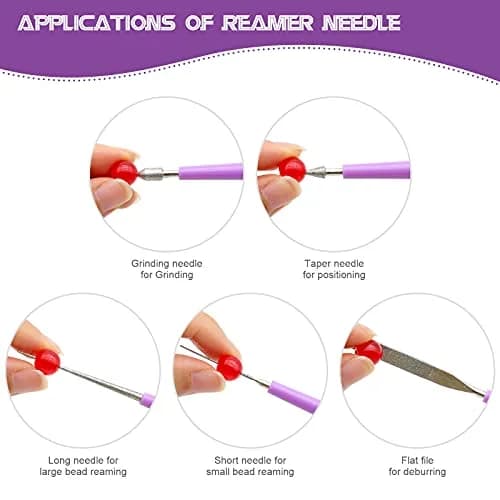 MUZHI Diamond Tipped Bead Reamer Set for Jewelry Making, Hole Enlarger Tool for Glass Plastic Metal Wood Beads (5 Pieces, Purple/Silver) thumbnail 5