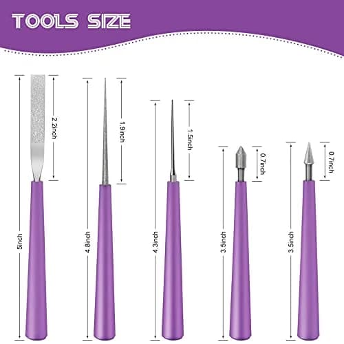 MUZHI Diamond Tipped Bead Reamer Set for Jewelry Making, Hole Enlarger Tool for Glass Plastic Metal Wood Beads (5 Pieces, Purple/Silver) thumbnail 2