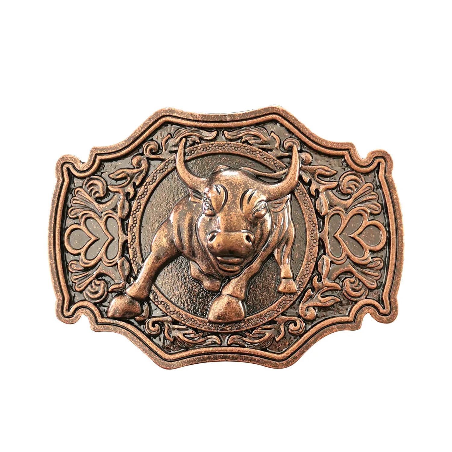 QUKE Bronze Long Horn Bull Rodeo Western Cowboy Belt Buckle For Men | Fits 38mm Belts — Rose Gold