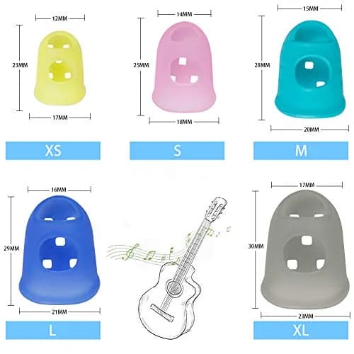 AUGSUN Silicone Guitar Finger Guards 5 Sizes & 5 Celluloid Picks | Pain Relief for Beginners thumbnail 2