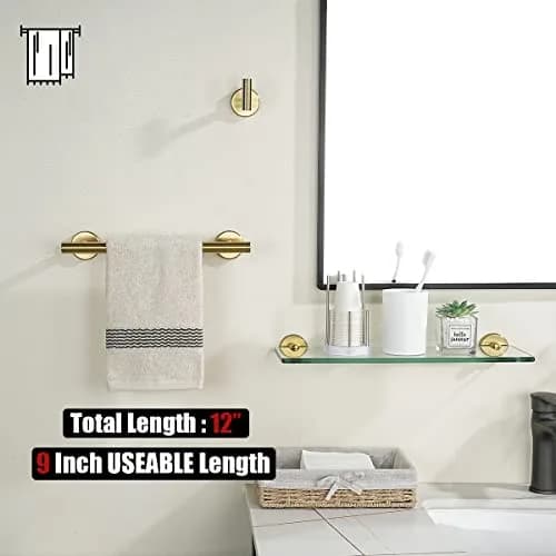 JQK Brushed Gold Towel Holder 12 Inch | Rust-Proof Stainless Steel Wall Mount thumbnail 3