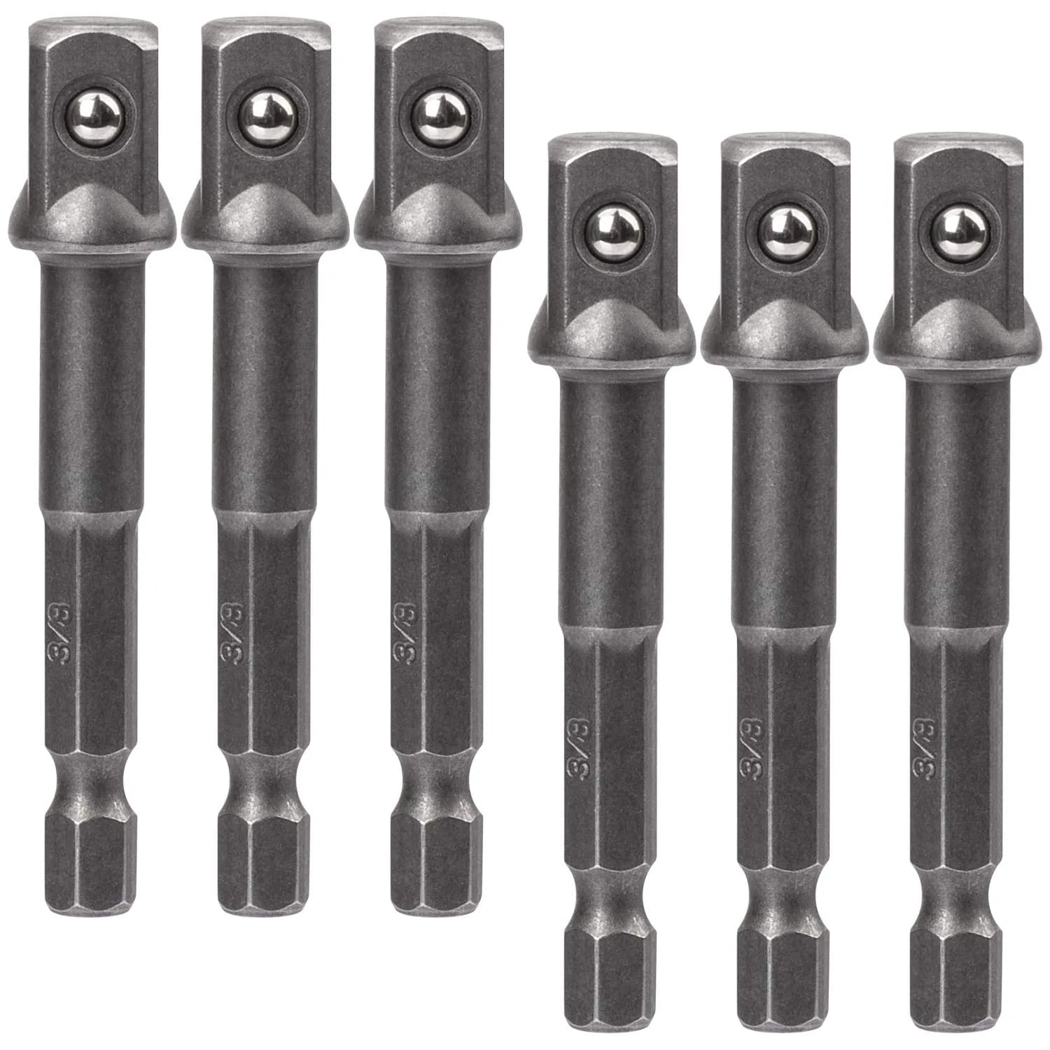 OIIKI 6 Pack 1/4 inch Square Socket Adapter Bit Set | Hardened HSS Impact Driver Bits for Automotive & DIY Use — 6PCS 3/8 inch