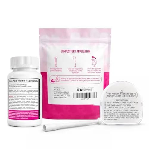 NutraBlast Boric Acid Suppositories 600mg (30 Count) Bundle with Applicators & pH Test Strips | Natural Intimate Health Support thumbnail 2