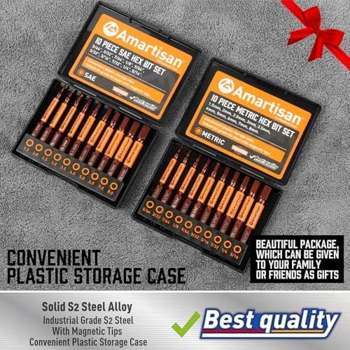 Amartisan 20-Piece Hex Bit Set | High-Quality S2 Alloy Steel, Metric & SAE, 2.3" Length, Black thumbnail 3