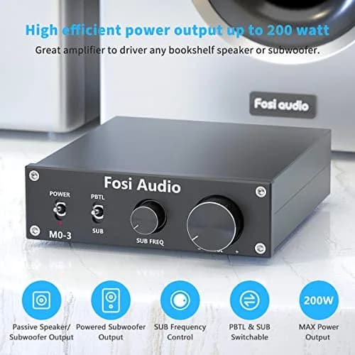 Fosi Audio M03 200 Watt Mono Amplifier | Full-Frequency & SUB Bass Switchable, 32V/5A Power Supply thumbnail 2
