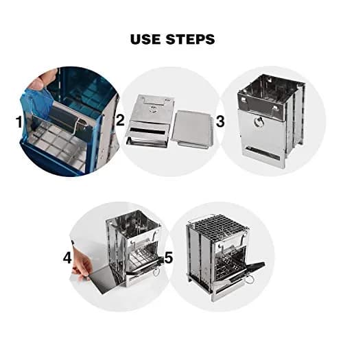 REDCAMP Wood Burning Folding Camp Stove Small with Stainless Steel Grid | Lightweight & Portable for Hiking Outdoor Tent Camping Picnic BBQ thumbnail 9