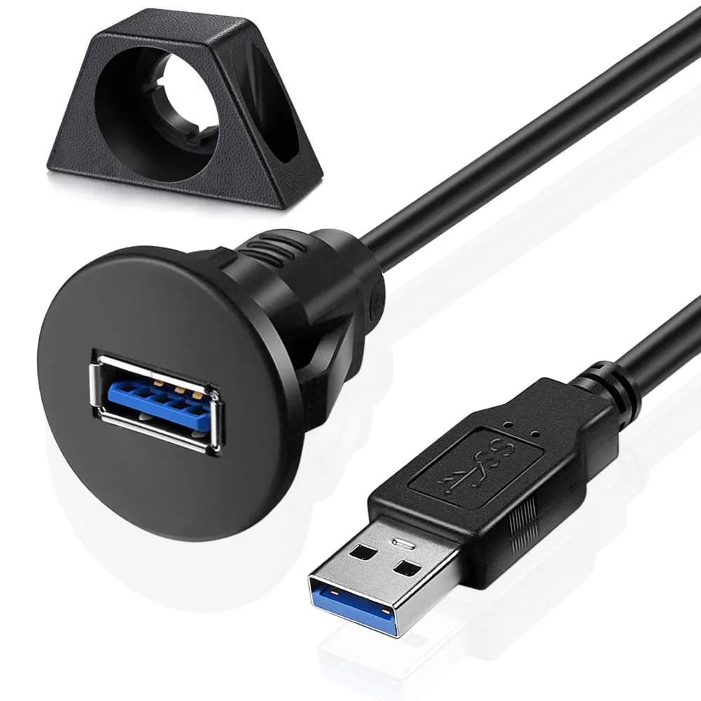 URWOOW USB 3.0 Male to Female Panel Mount Extension Cable 1.83m (6ft) | Flush Mount for Dashboards