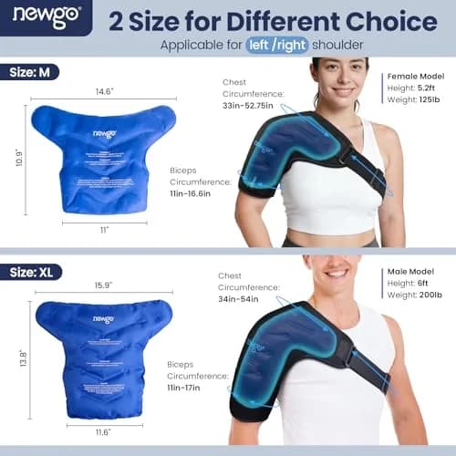 NEWGO Shoulder Ice Pack Wrap with Compression for Both Shoulders, 640g (1.4 lb) | Rotator Cuff Recovery & Post-Surgery Pain Relief thumbnail 2