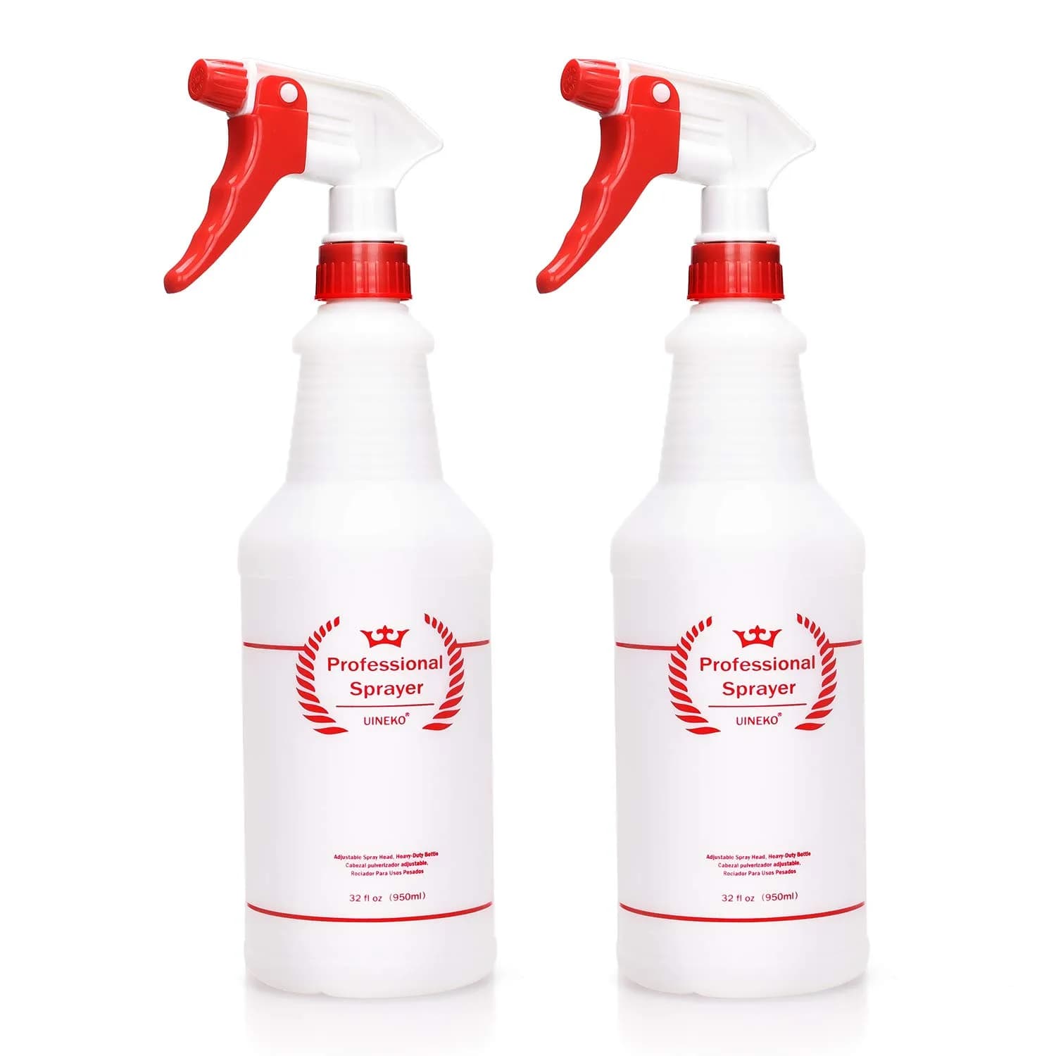 Uineko Plastic Spray Bottles 2 Pack, 32 Oz | Heavy Duty, Leak-Proof, Adjustable Nozzle - main product image