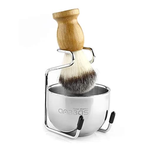 Anbbas 3-in-1 Shaving Brush Set with Synthetic Badger Hair Wood Handle, Stainless Steel Stand and Bowl | Perfect for Traditional Wet Shave thumbnail 1