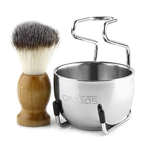 Anbbas 3-in-1 Shaving Brush Set with Synthetic Badger Hair Wood Handle, Stainless Steel Stand and Bowl | Perfect for Traditional Wet Shave thumbnail 6