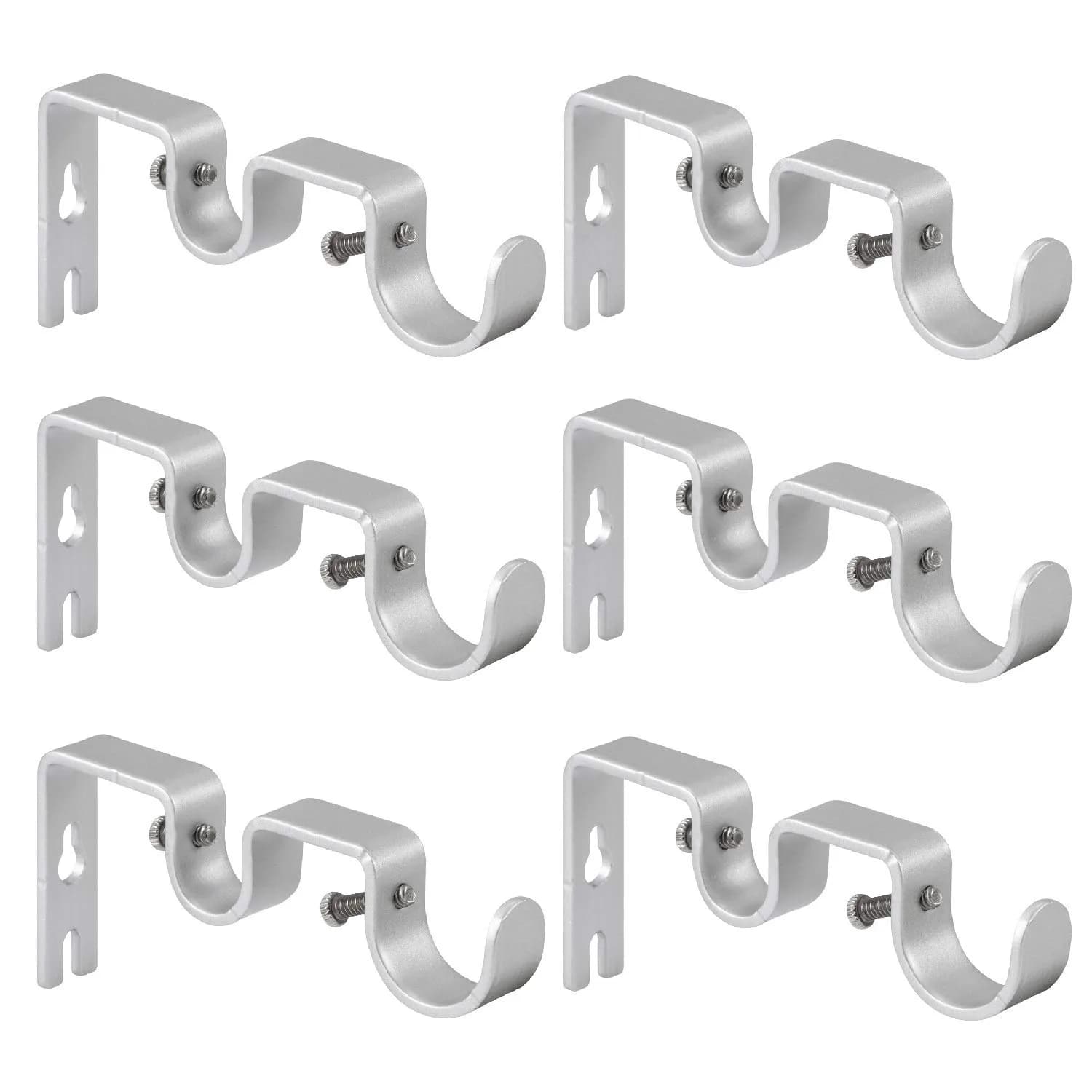 Anndason Heavy Duty Double Curtain Rod Brackets (Set of 6, Silver) 4.72'' & 2.05'' | Rust-Proof Iron Holders