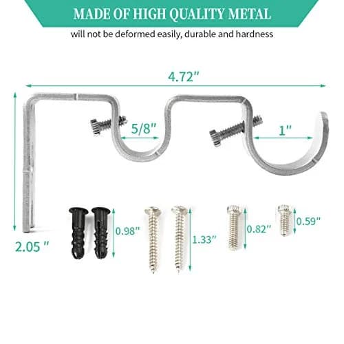 Anndason Heavy Duty Double Curtain Rod Brackets (Set of 6, Silver) 4.72'' & 2.05'' | Rust-Proof Iron Holders thumbnail 3