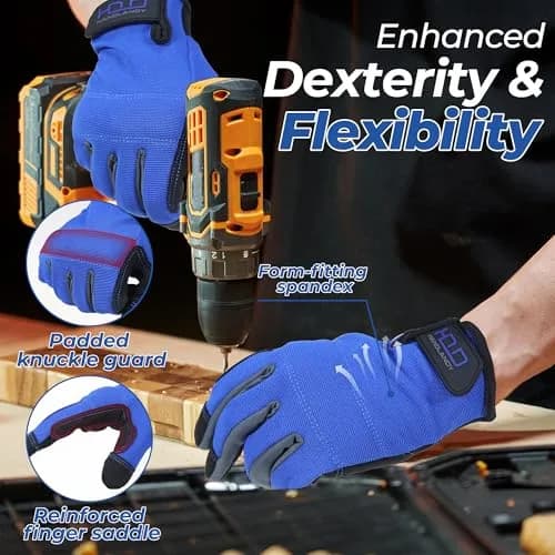 HANDLANDY Work Gloves for Men & Women, Utility Mechanic Touch Screen Gloves, Flexible Breathable Gardening Gloves (Large, 1 Pair) thumbnail 3