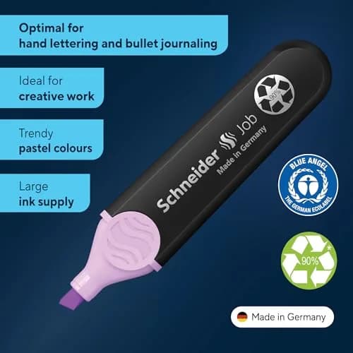 Schneider Pastel Job Highlighter Marker 4 Pack (12.7cm) | Chisel Tip, Turquoise, Mint, Lavender, Light Pink thumbnail 2