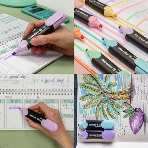 Schneider Pastel Job Highlighter Marker 4 Pack (12.7cm) | Chisel Tip, Turquoise, Mint, Lavender, Light Pink thumbnail 3