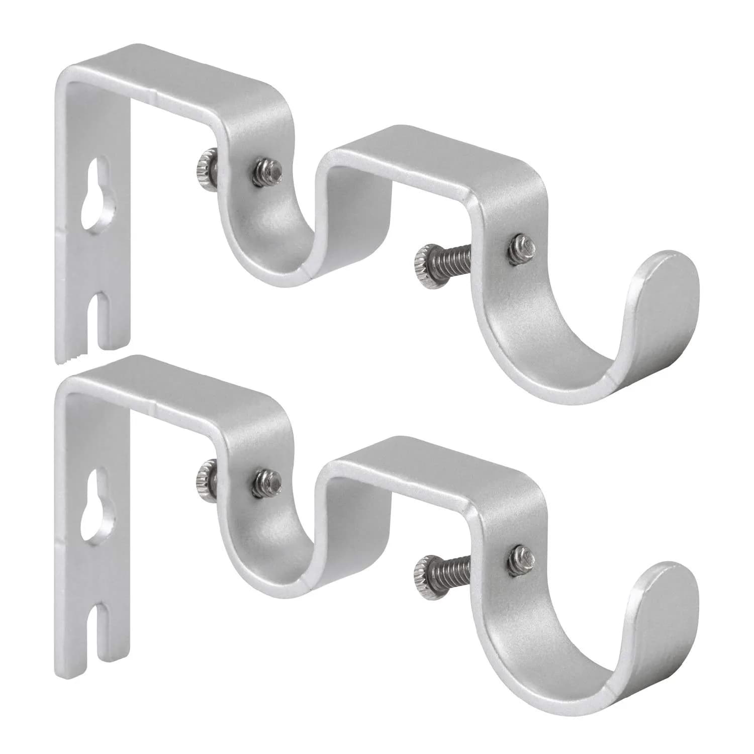 Anndason Heavy Duty Double Curtain Rod Brackets Set of 2 Silver | Mounts for 1" & 5/8" Rods