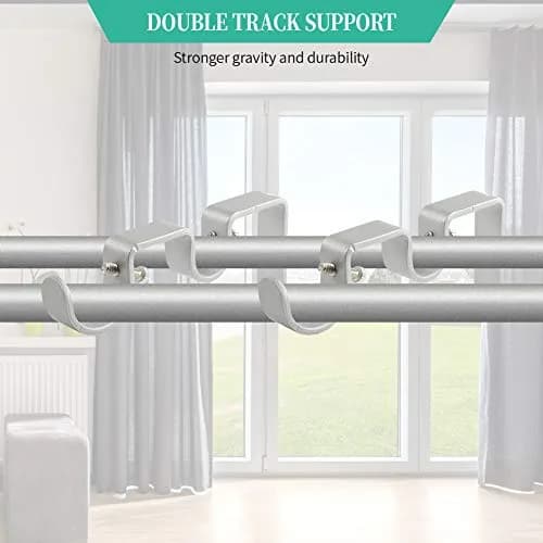 Anndason Heavy Duty Double Curtain Rod Brackets Set of 2 Silver | Mounts for 1" & 5/8" Rods thumbnail 5