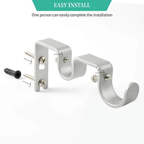 Anndason Heavy Duty Double Curtain Rod Brackets Set of 2 Silver | Mounts for 1" & 5/8" Rods thumbnail 6