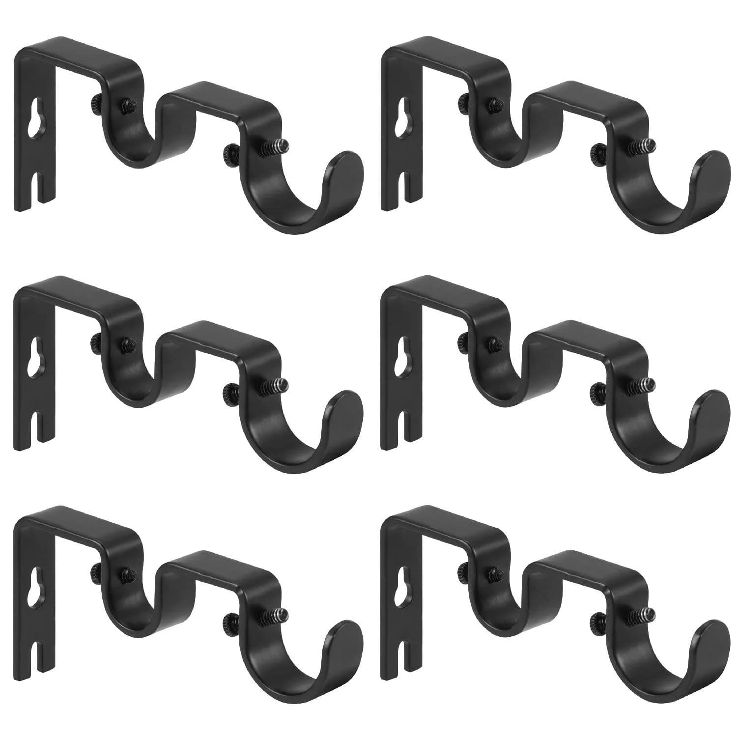 Anndason Heavy Duty Double Curtain Rod Brackets 2.54cm (1") and 1.6cm (5/8") Rod Holders (Set of 6, Black) | Wall Mount for Home & Office
