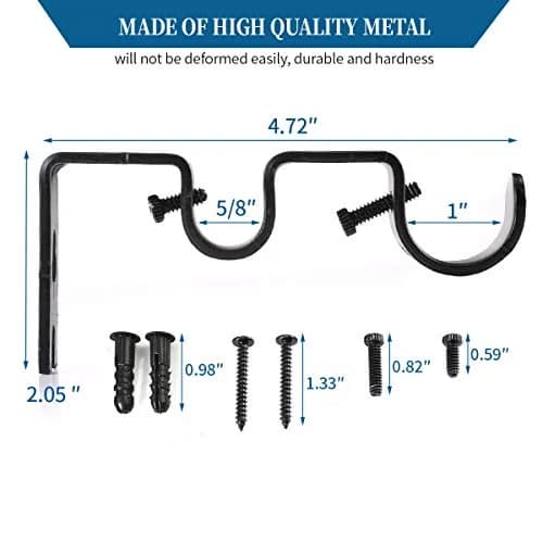 Anndason Heavy Duty Double Curtain Rod Brackets 2.54cm (1") and 1.6cm (5/8") Rod Holders (Set of 6, Black) | Wall Mount for Home & Office thumbnail 3