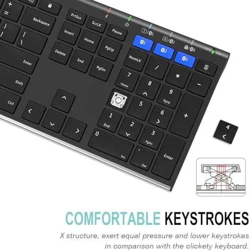 Arteck HB192 Universal Bluetooth Keyboard Stainless Steel Full Size Wireless Keyboard for Windows iOS Android | 16.9 x 4.9 x 0.6 inches thumbnail 4