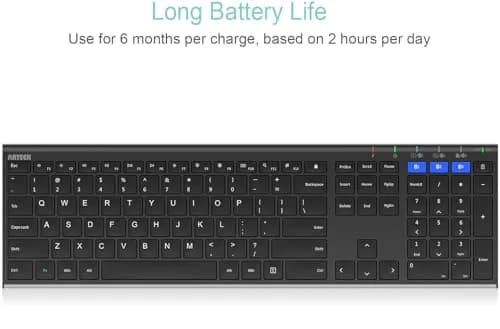Arteck HB192 Universal Bluetooth Keyboard Stainless Steel Full Size Wireless Keyboard for Windows iOS Android | 16.9 x 4.9 x 0.6 inches thumbnail 5